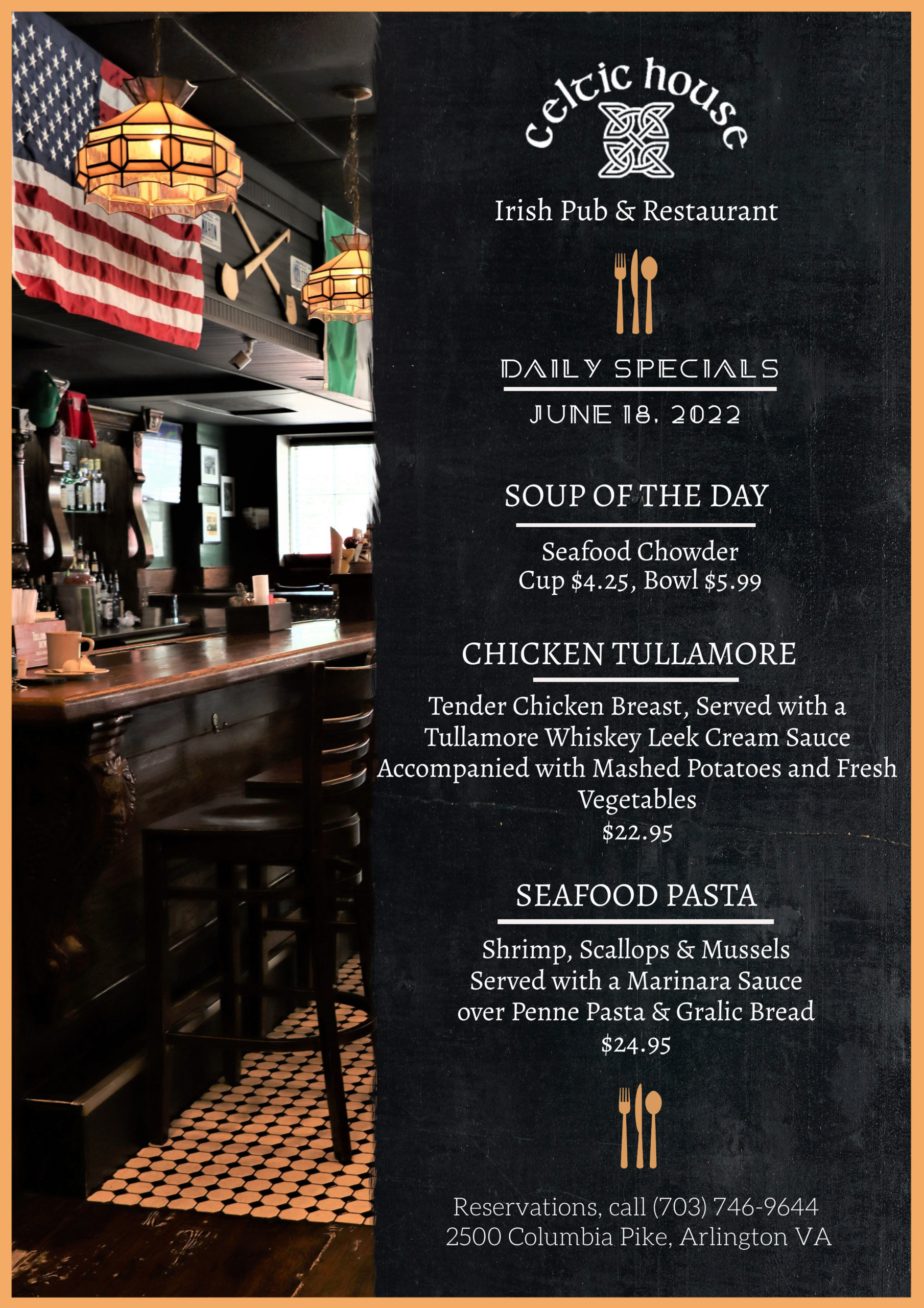 The Celtic House Dinner Specials June 18, 2022