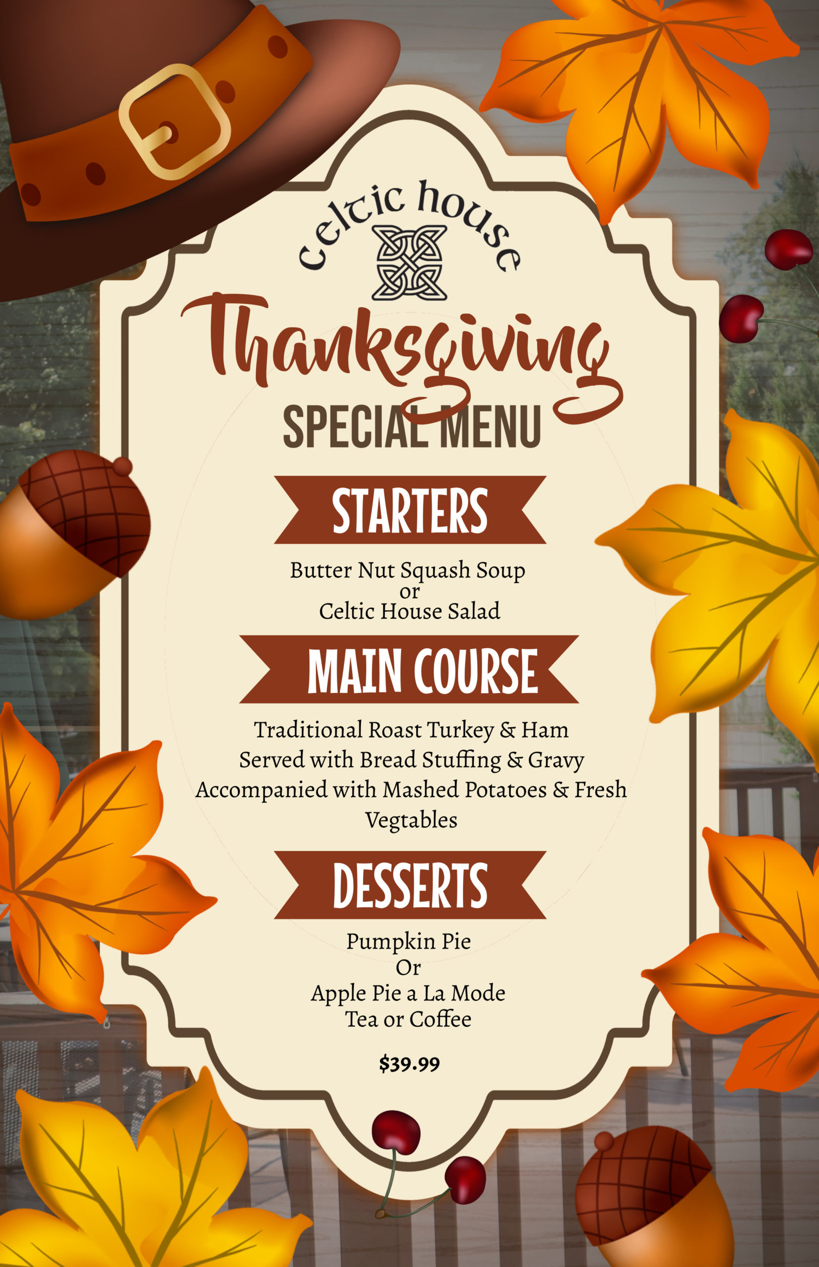 Celtic House Thanksgiving Menu 2022