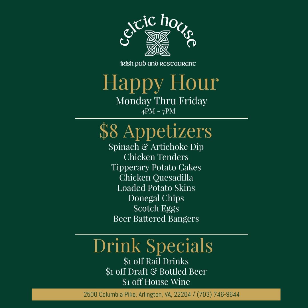 The Celtic House VA Happy Hour, Irish Pub